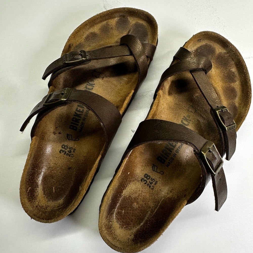 Birkenstock Mayari Sandals, Women's Size 7 / 38 Brown Leather Slide Casual